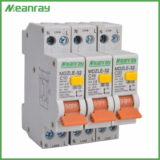Type a RCBO 1p+N 4.5ka 6A, 10A, 16A, 20A, 25A, 32A RCBO Used for New Zealand Market