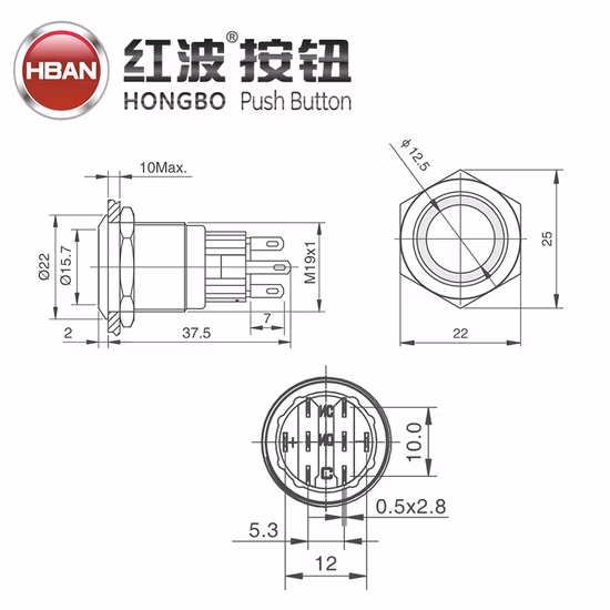 Stainless Illuminated Double Color Ring LED Switch 19mm IP67 AC Push Button